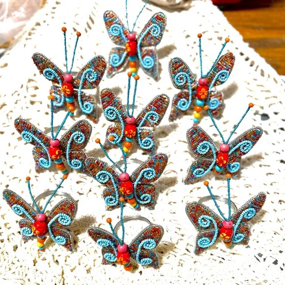 Pier 1 One Beads Beaded Art Glass Butterfly Napkin Ring Holders - Picture 3 of 6